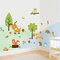 Zooarts Ardilla Tortuga Ciervo búho Mural Adhesivo de Pared Adhesivos para niños habitación de los niños decoración